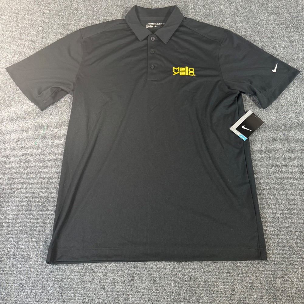 Nike Golf Dri-FIT Polo Shirt Mens Medium Black Mello Yello Logo NWT New - Picture 2 of 7